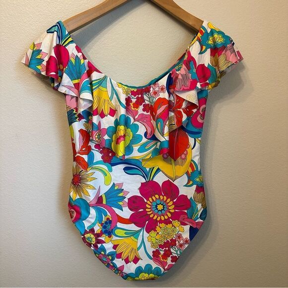 Trina Turk NWT Fontaine Off The Shoulder Ruffle Floral One Piece Swimsuit - Picture 7 of 7
